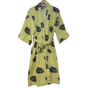 Nautica Fish Striped Robe Novelty Vacation Nautical Coastal Yellow
